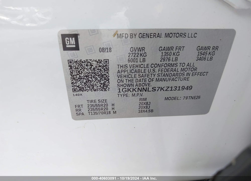 2019 GMC ACADIA SLT-2 VIN: 1GKKNNLS7KZ131949