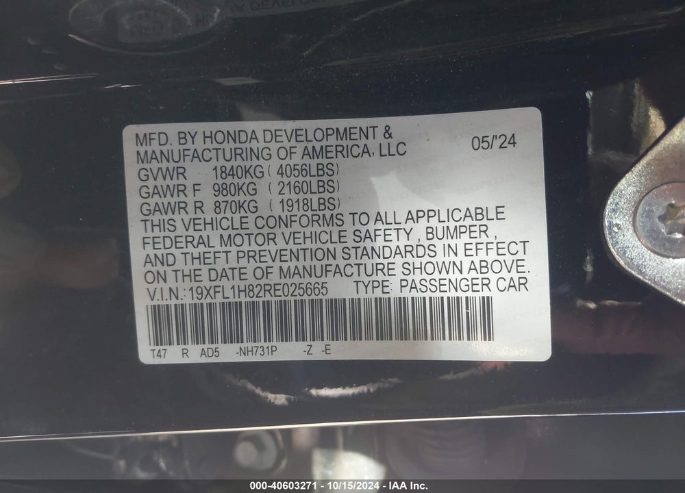 2024 HONDA CIVIC SPORT TOURING VIN: 19XFL1H82RE025665