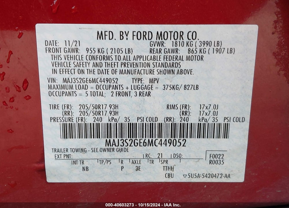 2021 FORD ECOSPORT SE VIN: MAJ3S2GE6MC449052