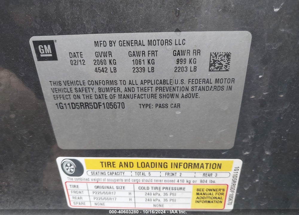 2013 CHEVROLET MALIBU ECO VIN: 1G11D5RR5DF105670