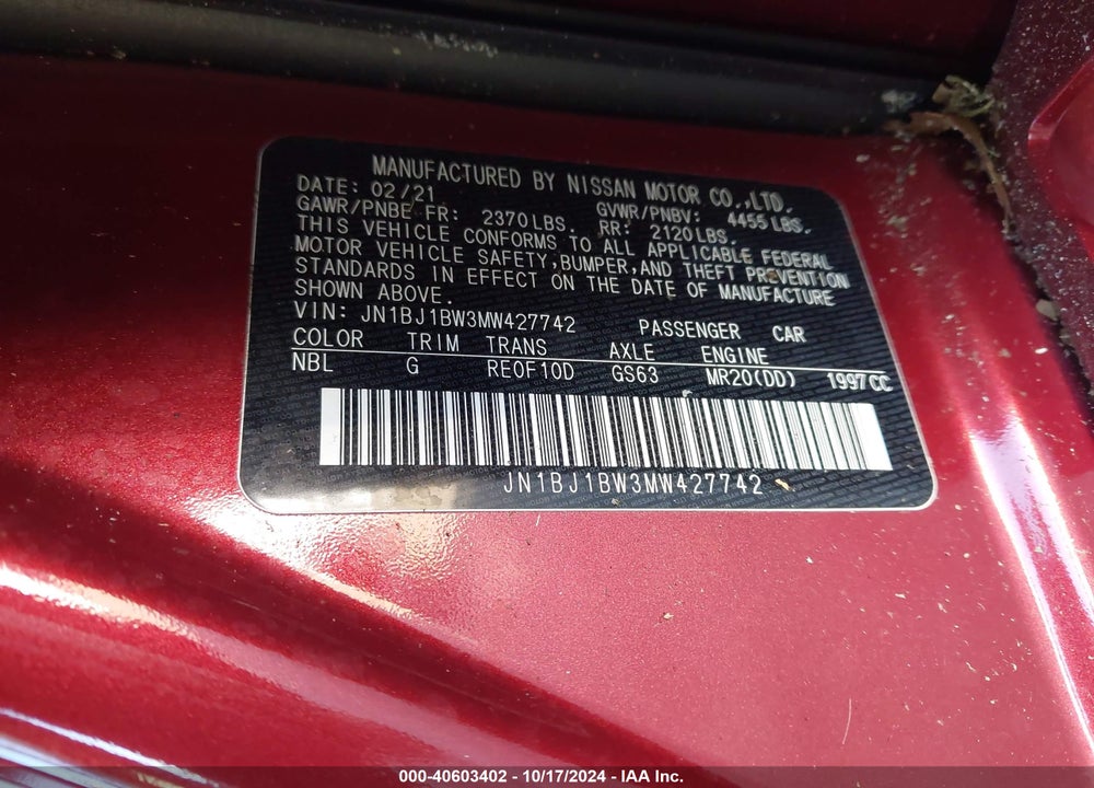 2021 NISSAN ROGUE SPORT SV AWD XTRONIC CVT VIN: JN1BJ1BW3MW427742