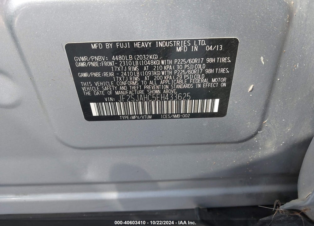 2014 SUBARU FORESTER 2.5I LIMITED VIN: JF2SJAHC5EH433625