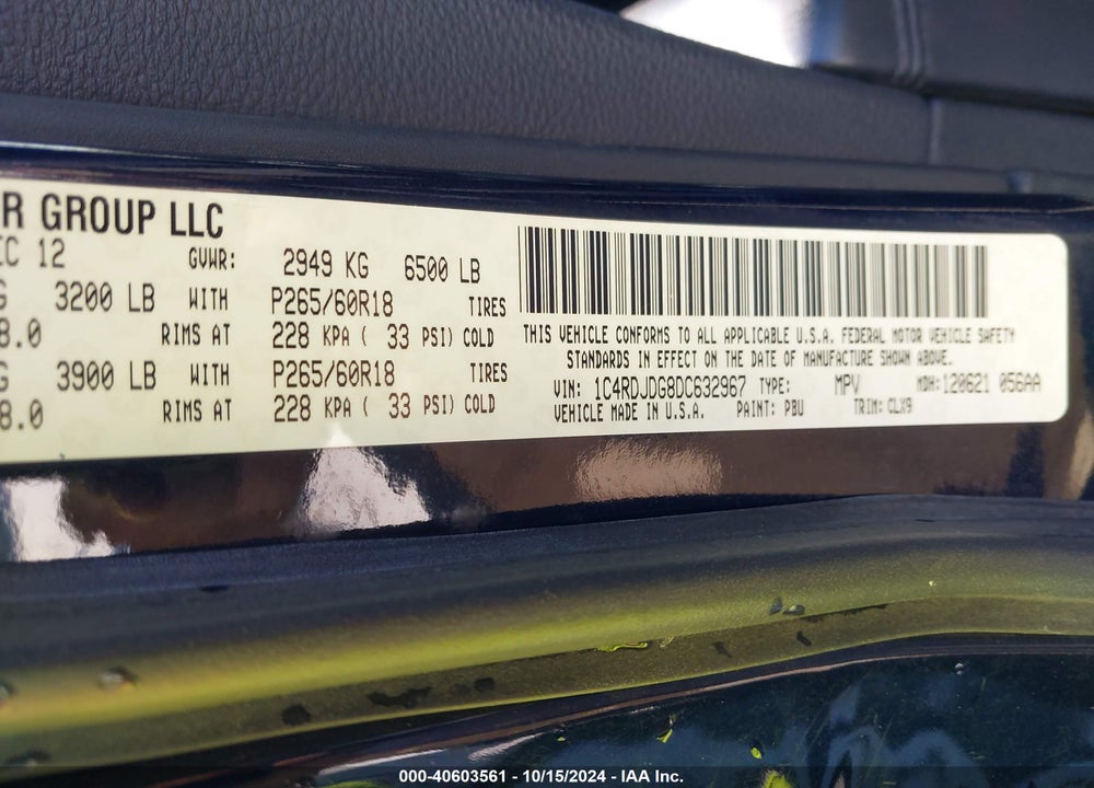2013 DODGE DURANGO CREW VIN: 1C4RDJDG8DC632967