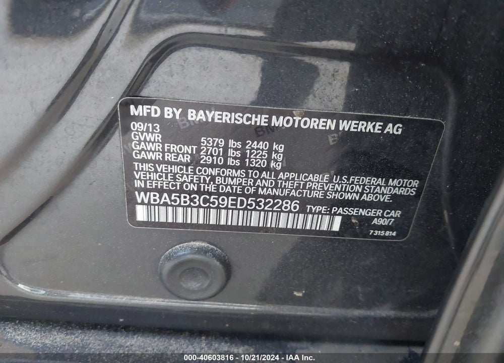 2014 BMW 5 SERIES VIN: WBA5B3C59ED532286