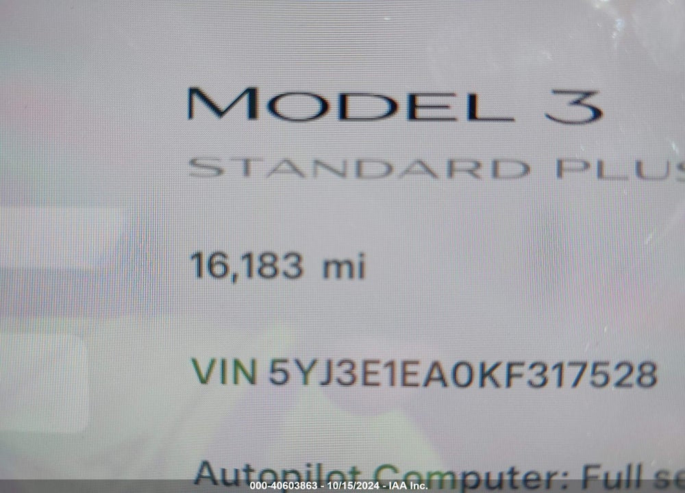 2019 TESLA MODEL 3 LONG RANGE/MID RANGE/STANDARD RANGE/STANDARD RANGE PLUS VIN: 5YJ3E1EA0KF317528
