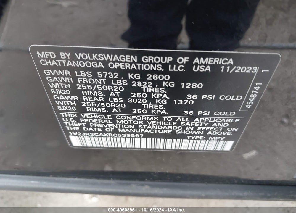 2024 VOLKSWAGEN ATLAS 2.0T SE W/TECHNOLOGY VIN: 1V2JR2CAXRC539567