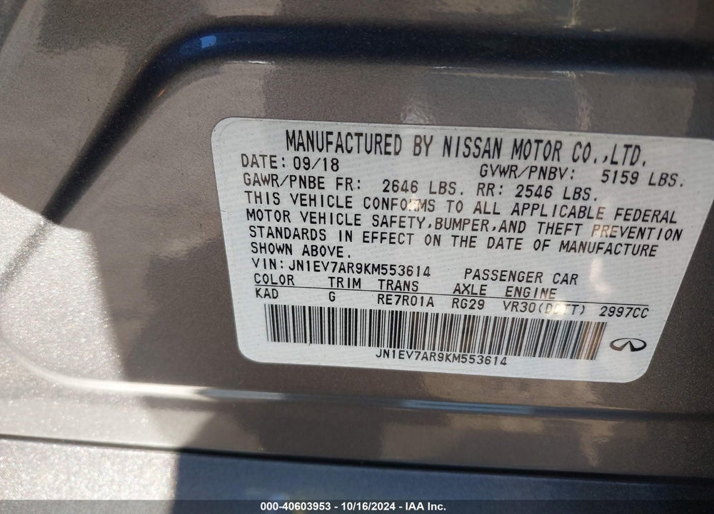 2019 INFINITI Q50 3.0T LUXE VIN: JN1EV7AR9KM553614