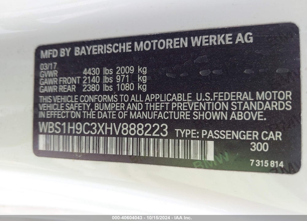 2017 BMW M2 VIN: WBS1H9C3XHV888223
