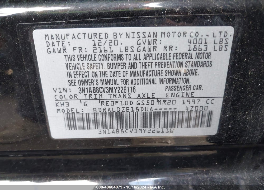 2021 NISSAN SENTRA SV XTRONIC CVT VIN: 3N1AB8CV3MY226116