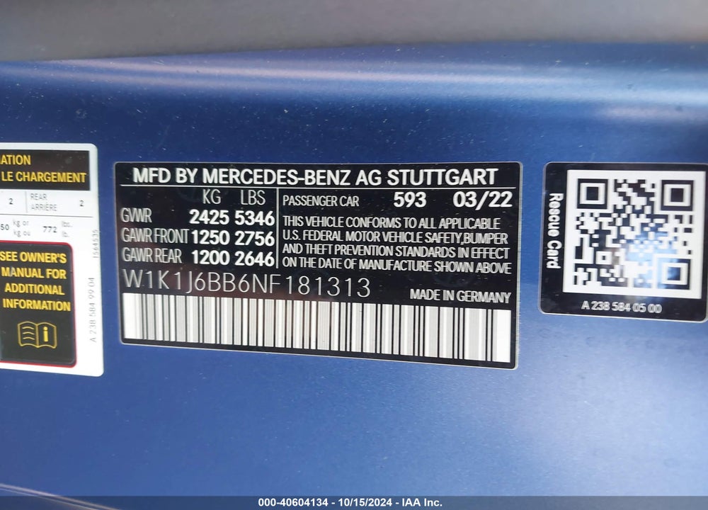2022 MERCEDES-BENZ AMG E 53 4MATIC VIN: W1K1J6BB6NF181313