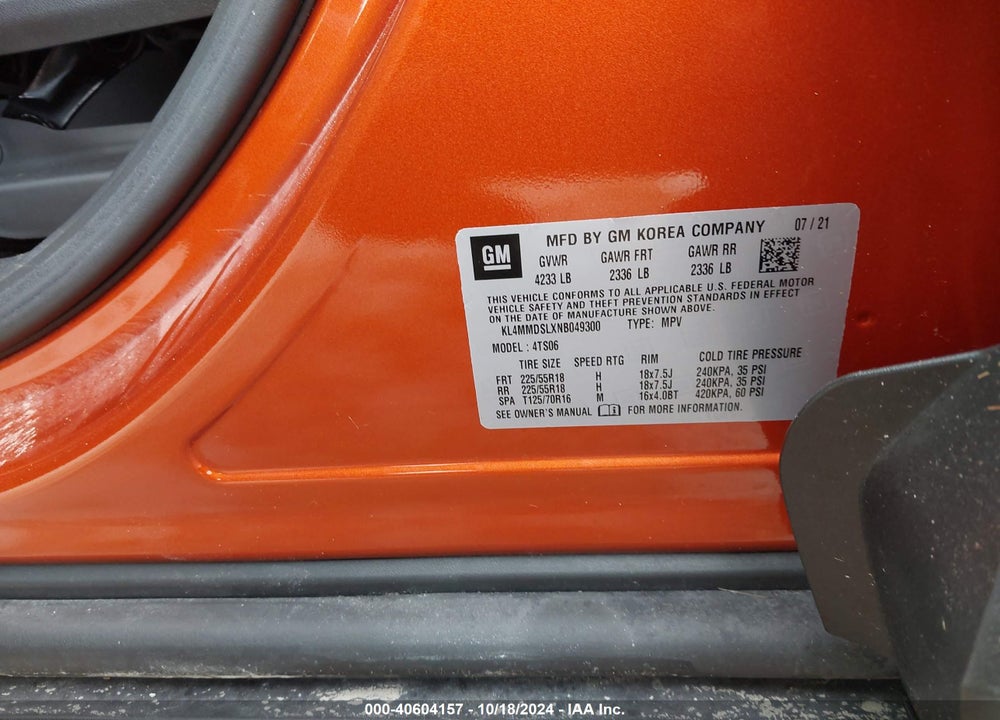 2022 BUICK ENCORE GX FWD SELECT VIN: KL4MMDSLXNB049300