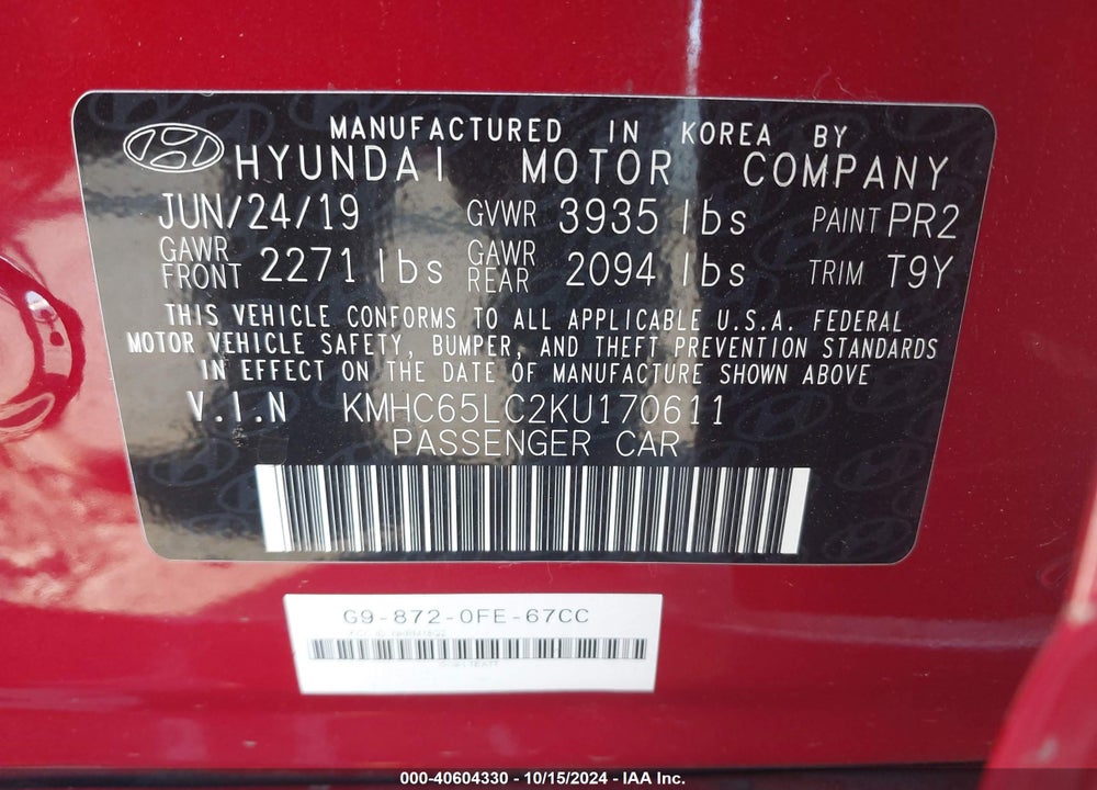 2019 HYUNDAI IONIQ HYBRID BLUE VIN: KMHC65LC2KU170611