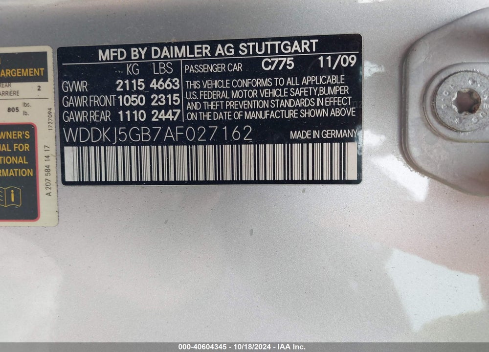 2010 MERCEDES-BENZ E 350 VIN: WDDKJ5GB7AF027162