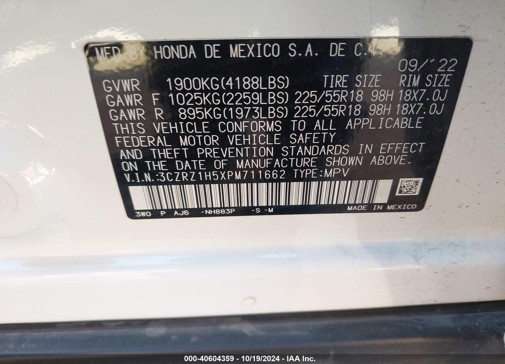 2023 HONDA HR-V 2WD SPORT VIN: 3CZRZ1H5XPM711662