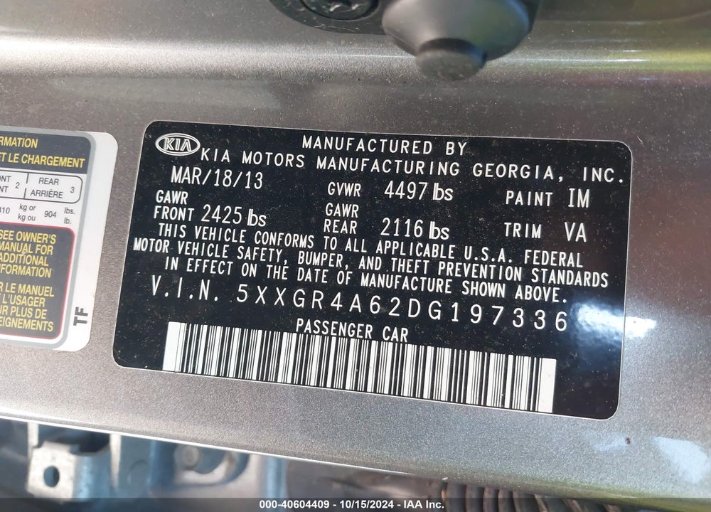 2013 KIA OPTIMA SX VIN: 5XXGR4A62DG197336