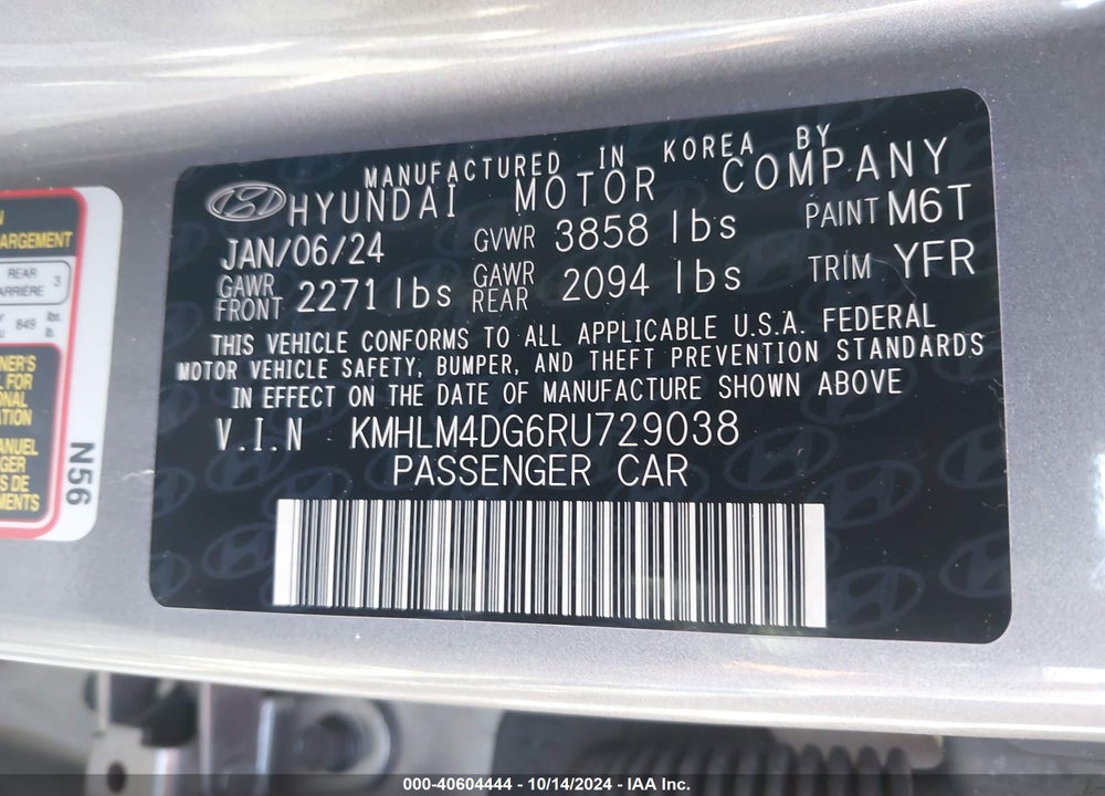 2024 HYUNDAI ELANTRA SEL VIN: KMHLM4DG6RU729038