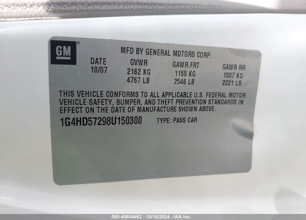 2008 BUICK LUCERNE CXL VIN: 1G4HD57298U150300