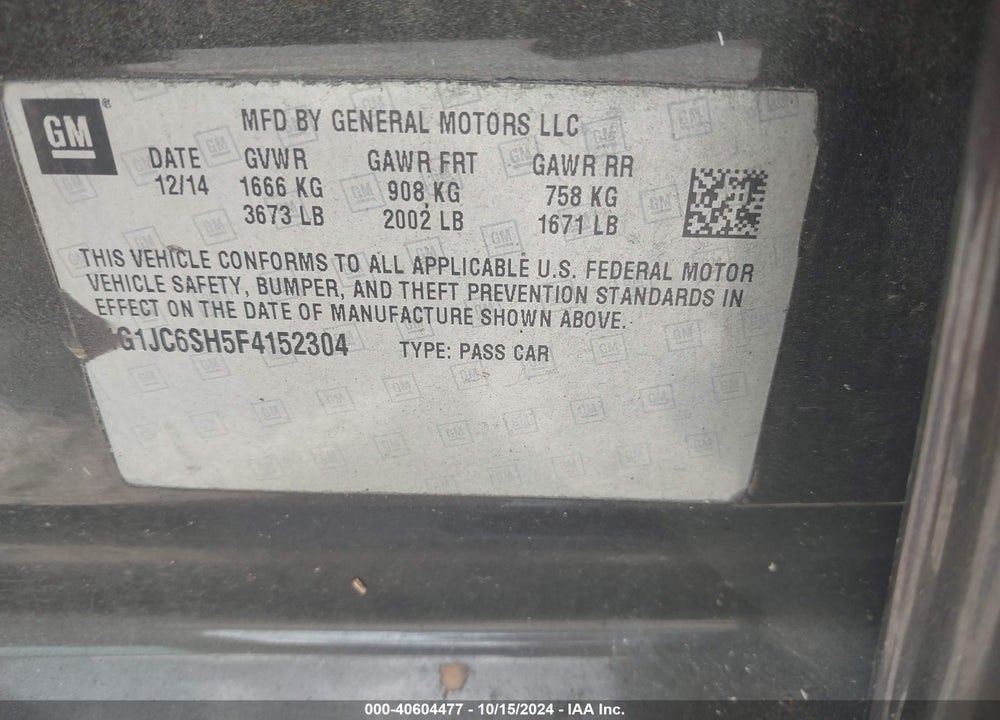 2015 CHEVROLET SONIC LT AUTO VIN: 1G1JC6SH5F4152304