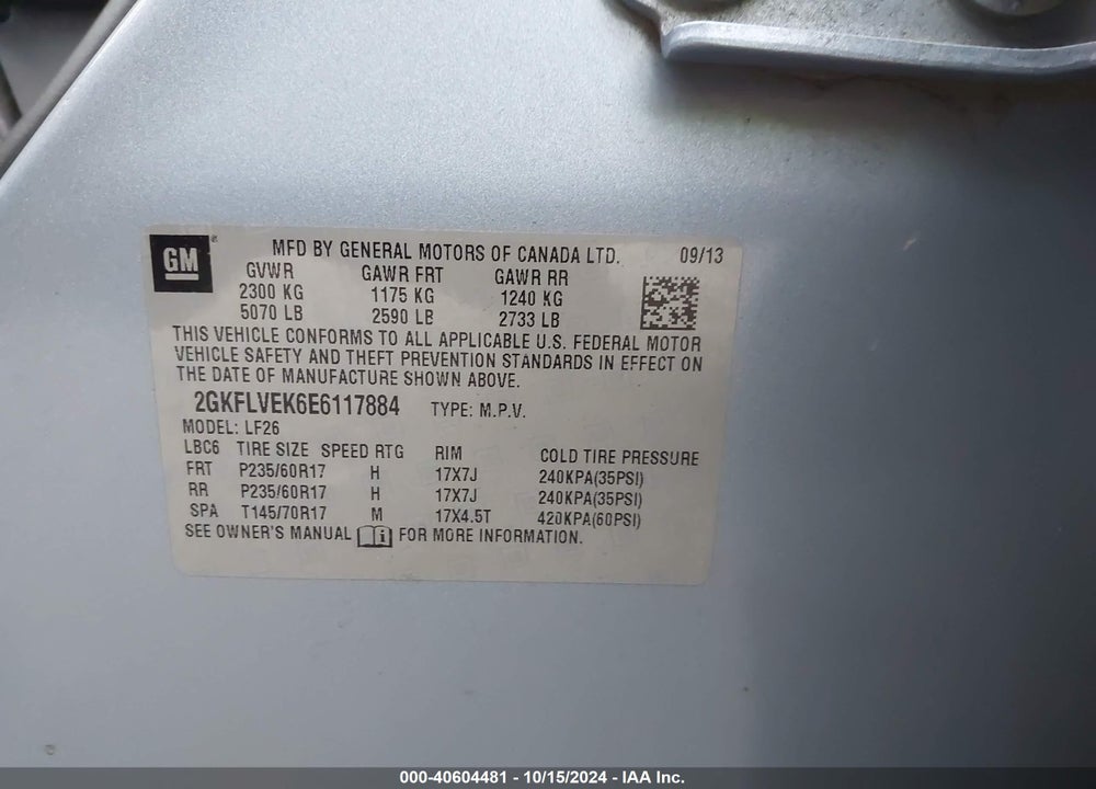 2014 GMC TERRAIN SLE-1 VIN: 2GKFLVEK6E6117884
