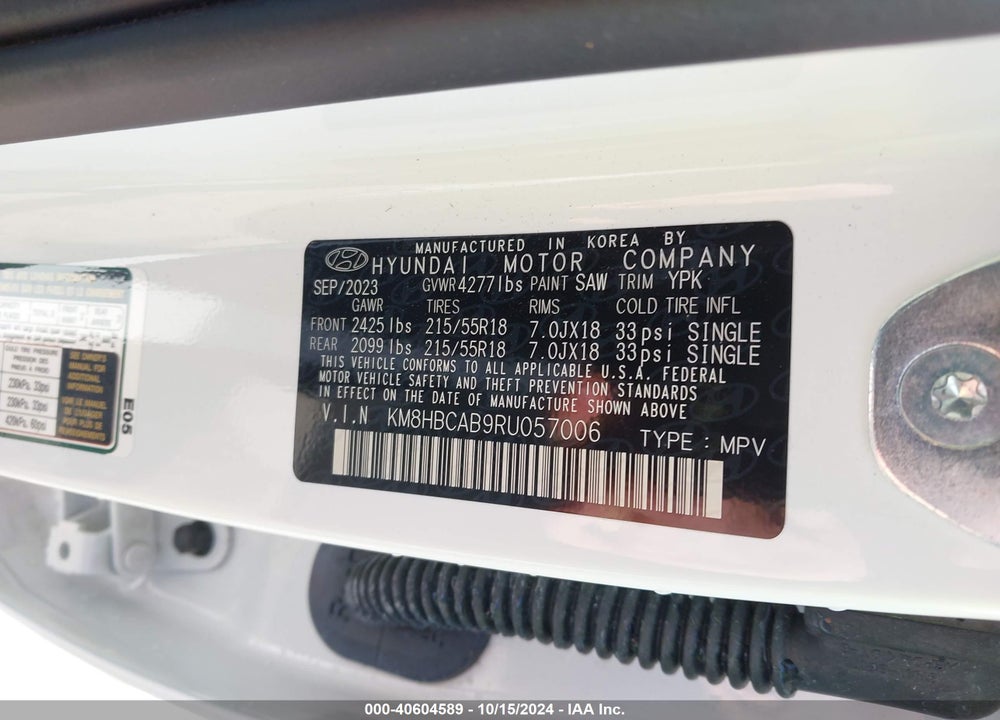 2024 HYUNDAI KONA SEL VIN: KM8HBCAB9RU057006