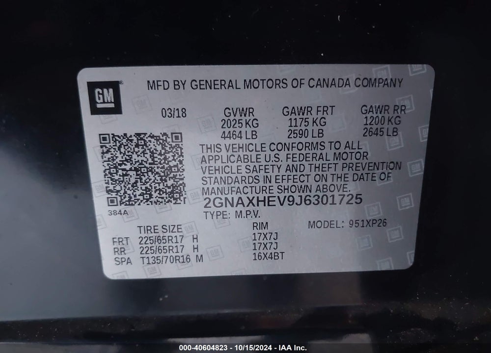 2018 CHEVROLET EQUINOX LS VIN: 2GNAXHEV9J6301725