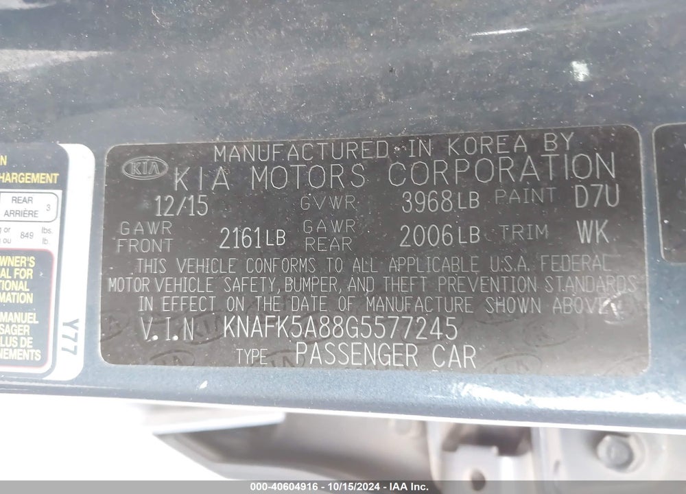 2016 KIA FORTE LX VIN: KNAFK5A88G5577245