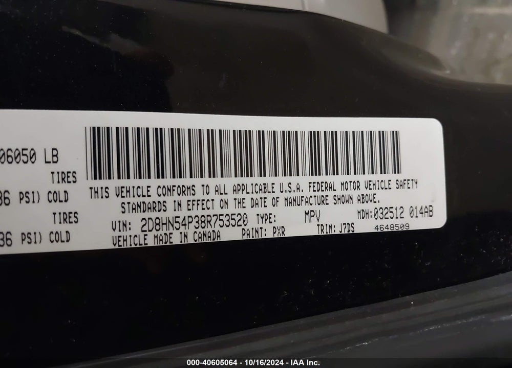 2008 DODGE GRAND CARAVAN SXT VIN: 2D8HN54P38R753520