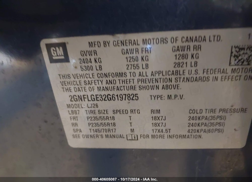 2016 CHEVROLET EQUINOX LTZ VIN: 2GNFLGE32G6197825