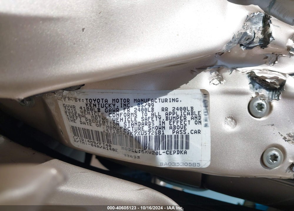 1999 TOYOTA CAMRY CE VIN: 4T1BG22K7XU572681