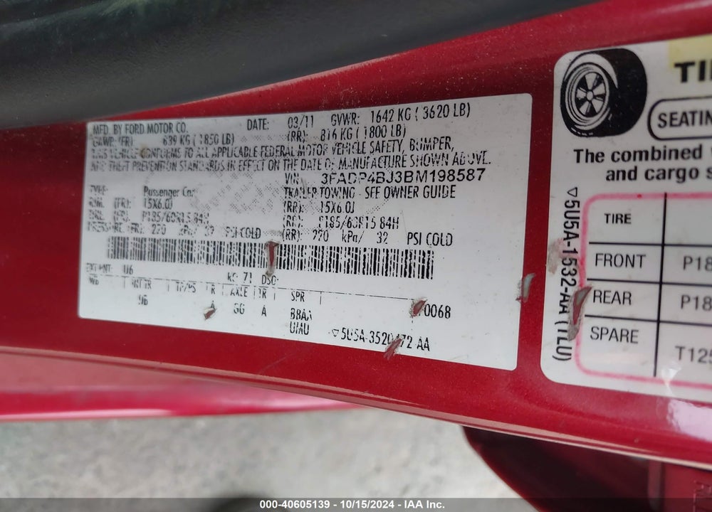 2011 FORD FIESTA SE VIN: 3FADP4BJ3BM198587