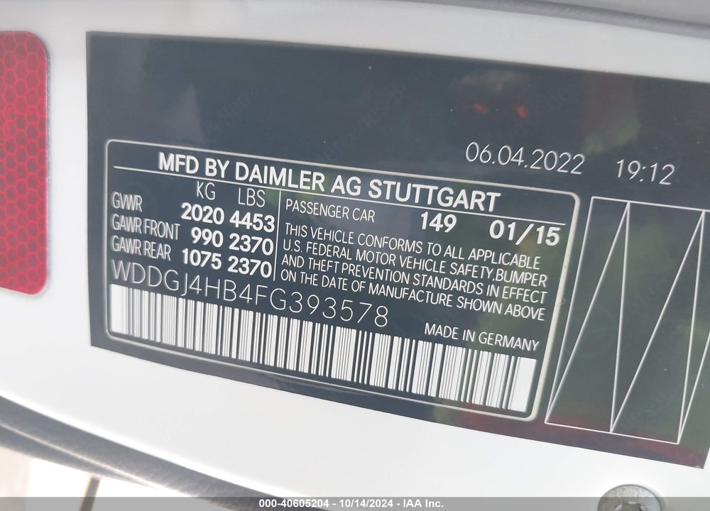 2015 MERCEDES-BENZ C 250 VIN: WDDGJ4HB4FG393578