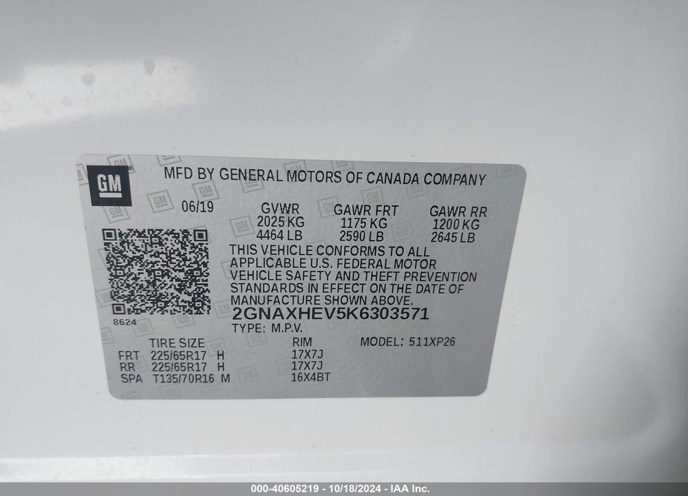 2019 CHEVROLET EQUINOX LS VIN: 2GNAXHEV5K6303571