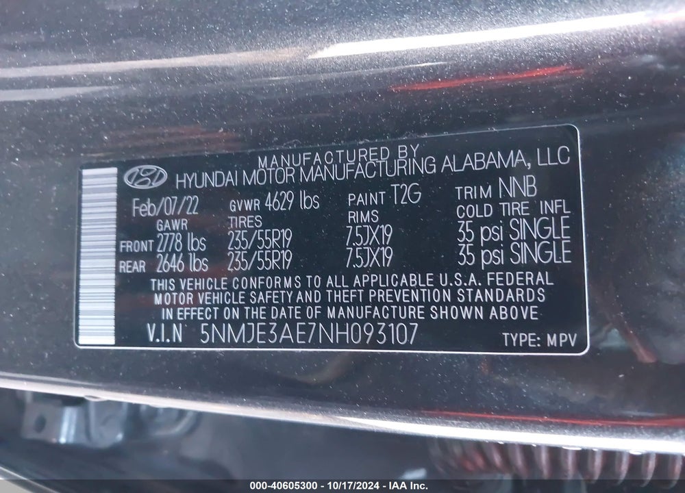 2022 HYUNDAI TUCSON LIMITED VIN: 5NMJE3AE7NH093107