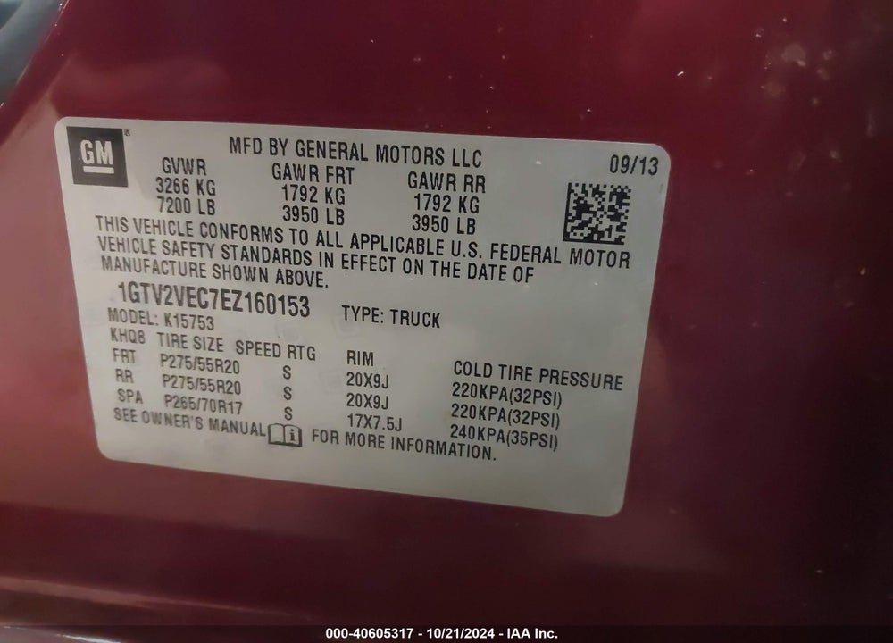 2014 GMC SIERRA 1500 SLT VIN: 1GTV2VEC7EZ160153