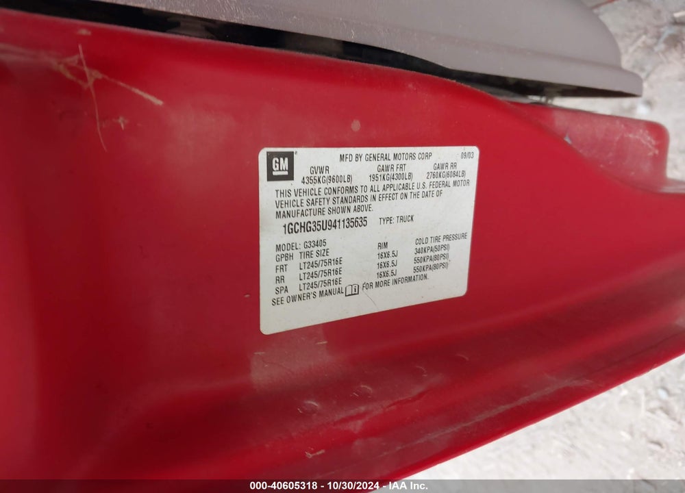 2004 CHEVROLET EXPRESS VIN: 1GCHG35U941135635