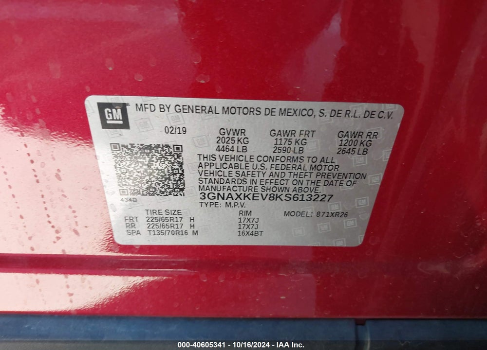 2019 CHEVROLET EQUINOX LT VIN: 3GNAXKEV8KS613227