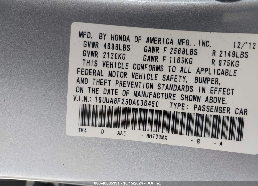 2013 ACURA TL 3.5 VIN: 19UUA8F25DA006450