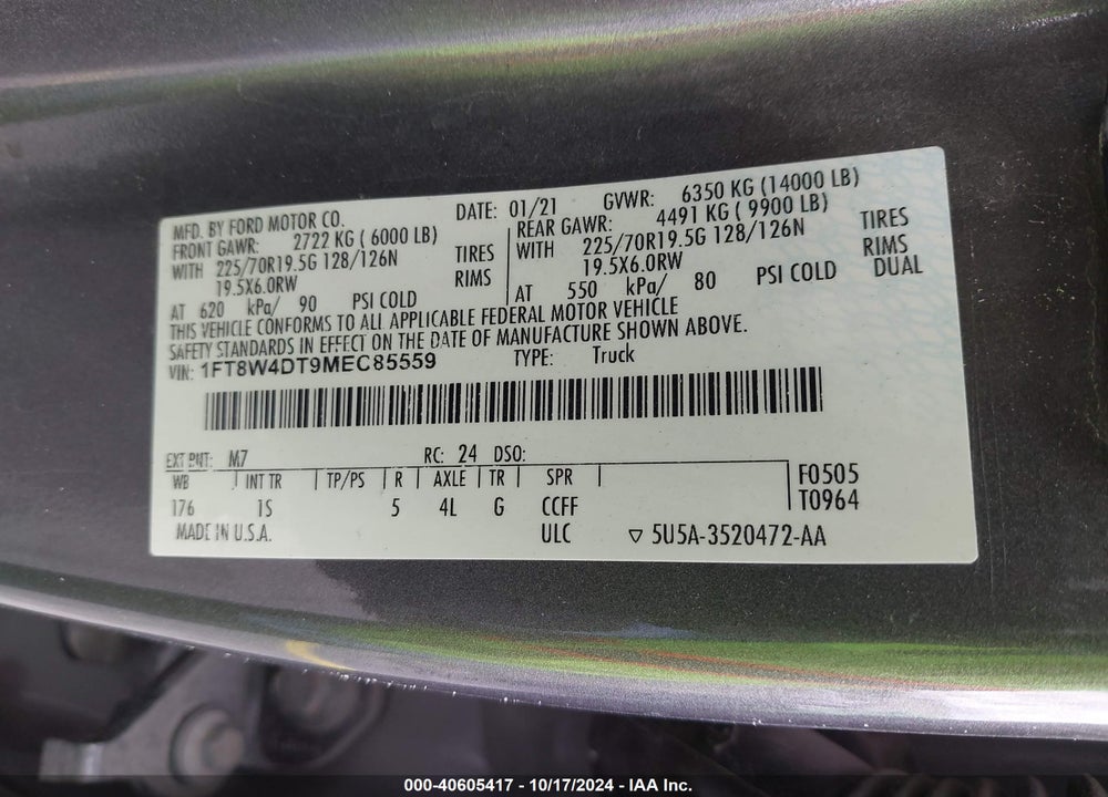 2021 FORD F-450 XL VIN: 1FT8W4DT9MEC85559