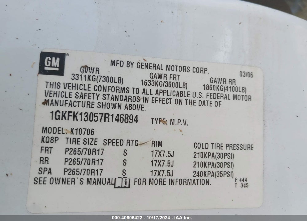 2007 GMC YUKON SLT VIN: 1GKFK13057R146894