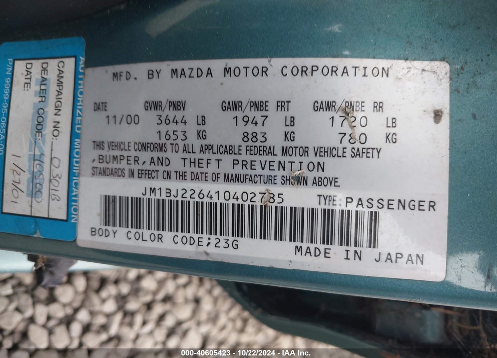 2001 MAZDA PROTEGE ES/LX VIN: JM1BJ226410402785