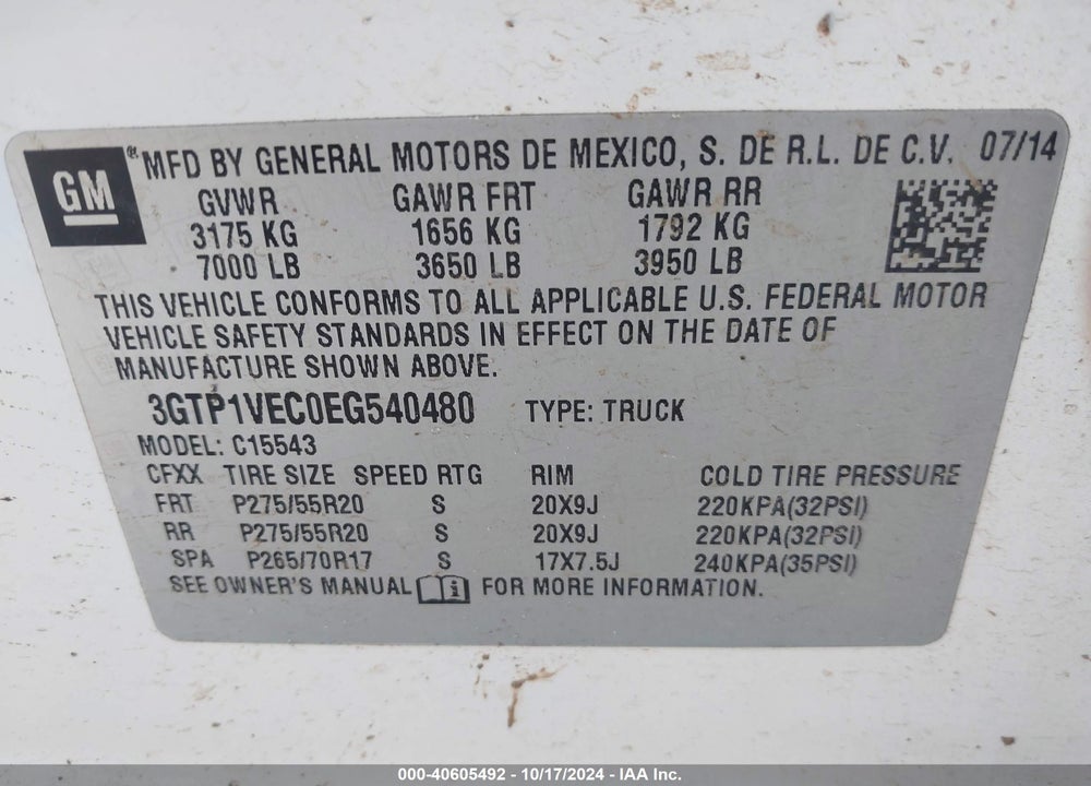 2014 GMC SIERRA 1500 SLT VIN: 3GTP1VEC0EG540480