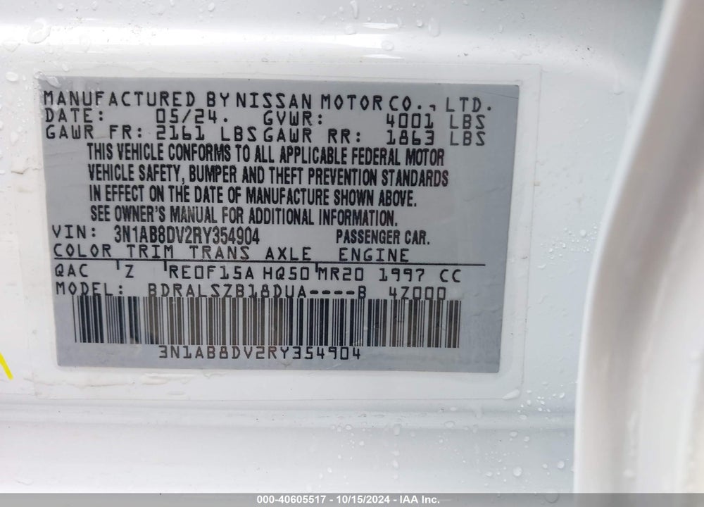 2024 NISSAN SENTRA SR XTRONIC CVT VIN: 3N1AB8DV2RY354904