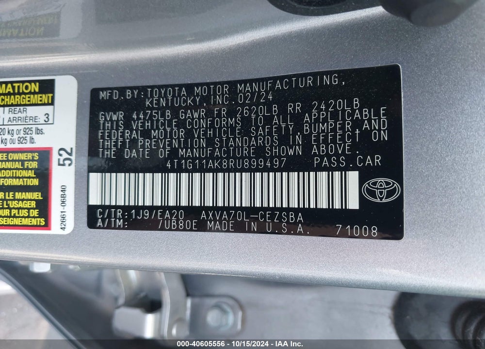 2024 TOYOTA CAMRY SE VIN: 4T1G11AK8RU899497
