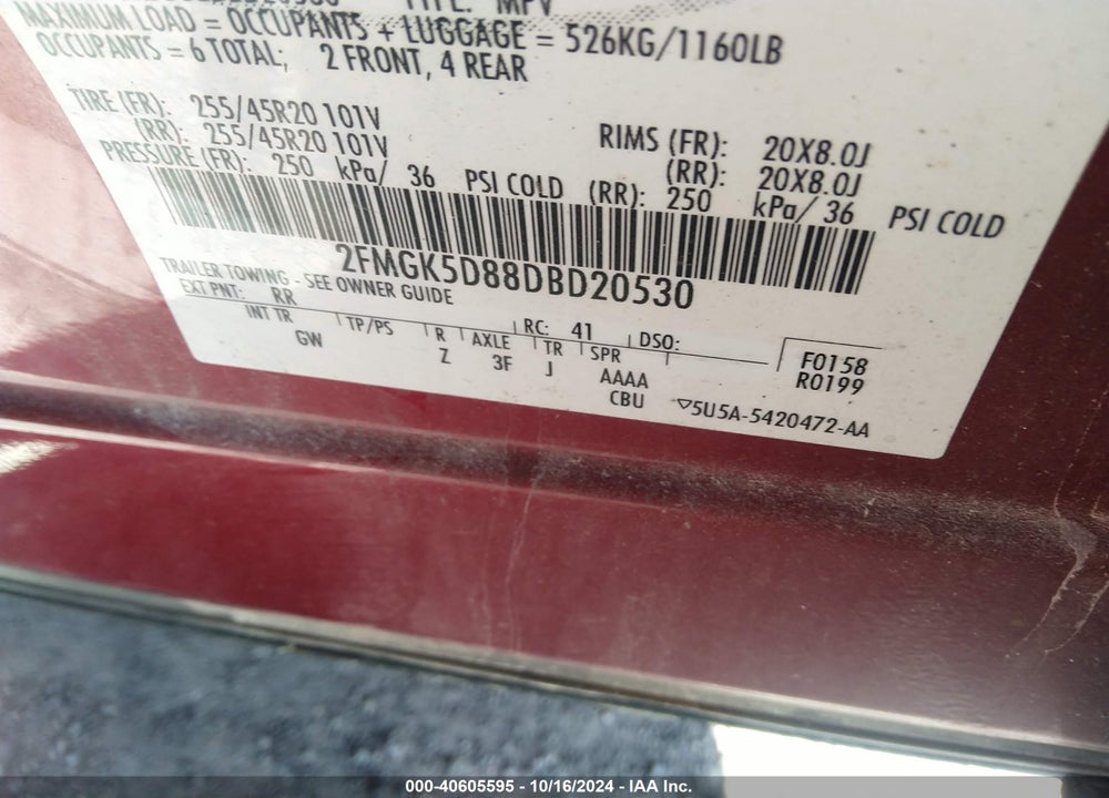 2013 FORD FLEX LIMITED VIN: 2FMGK5D88DBD20530
