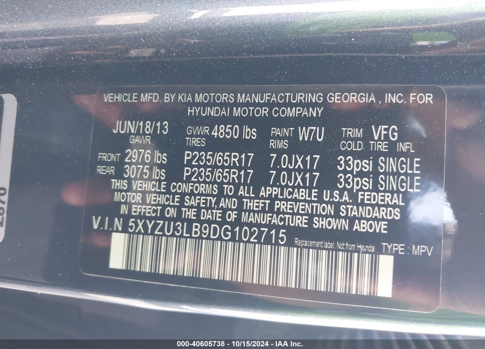 2013 HYUNDAI SANTA FE SPORT VIN: 5XYZU3LB9DG102715