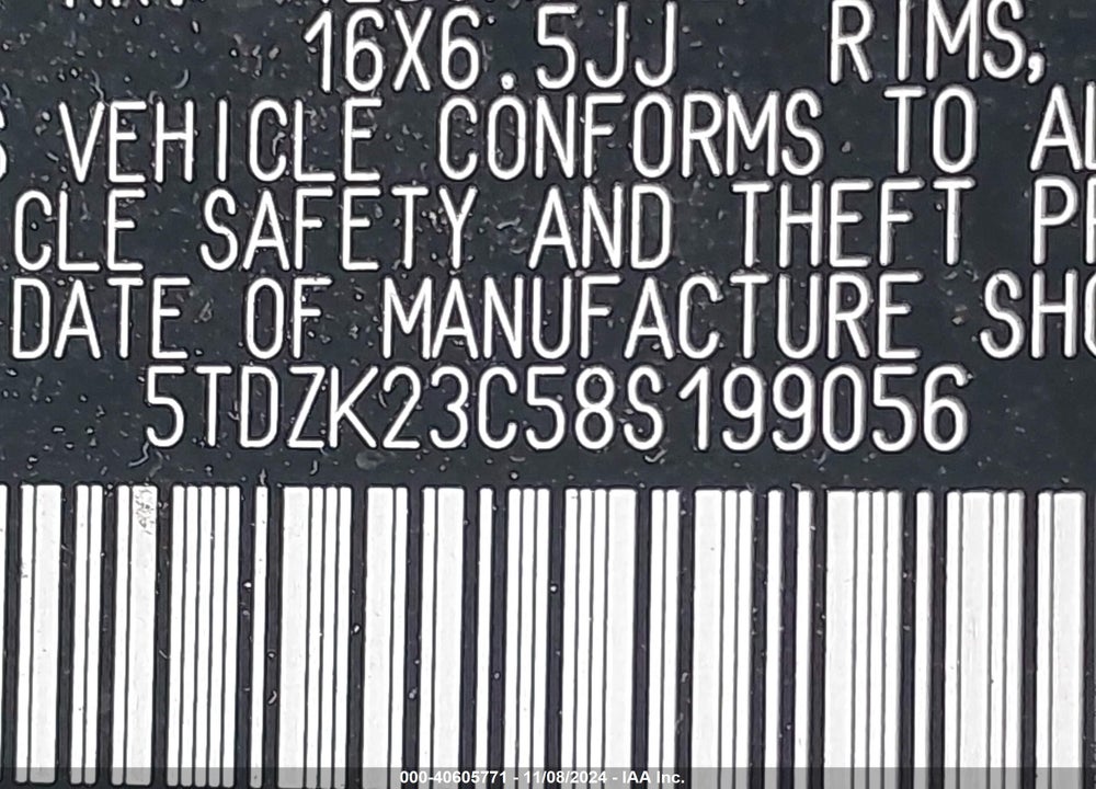 2008 TOYOTA SIENNA LE VIN: 5TDZK23C58S199056