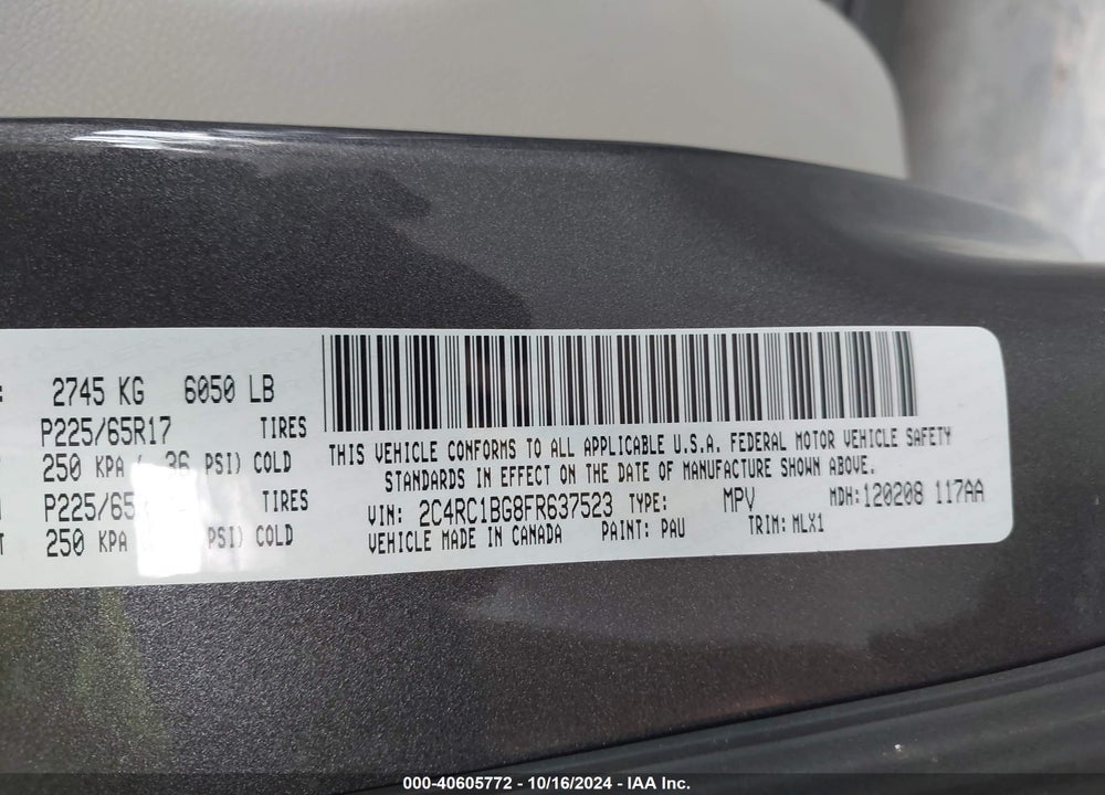 2015 CHRYSLER TOWN & COUNTRY TOURING VIN: 2C4RC1BG8FR637523