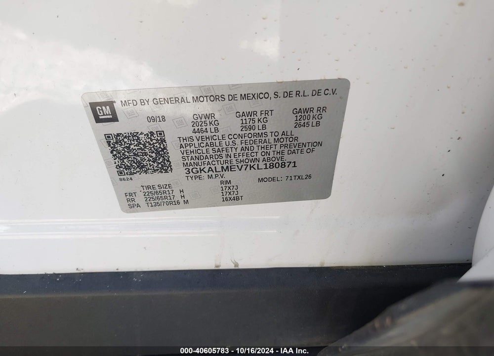 2019 GMC TERRAIN SLE VIN: 3GKALMEV7KL180871