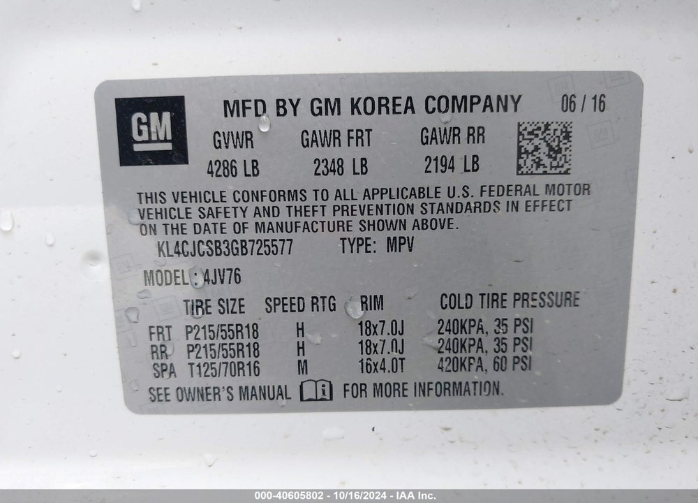 2016 BUICK ENCORE LEATHER VIN: KL4CJCSB3GB725577