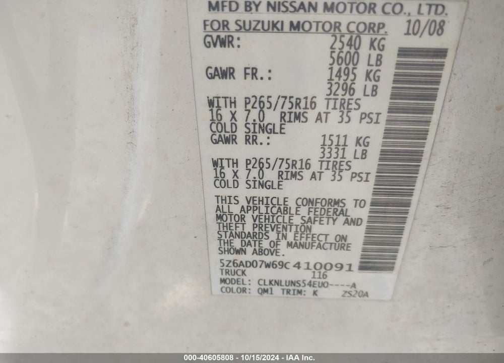 2009 SUZUKI EQUATOR RMZ-4 VIN: 5Z6AD07W69C410091